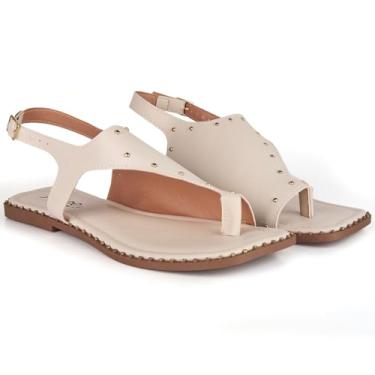 Imagem de Rasteirinha Feminina Sandália Fivela Gáspea Cravinhos Tachas Moderna Confortável Fashion Blogueira (Branco, BR, Adulto, Numérico, 39)
