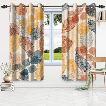 Imagem de DORCEV Cortinas de janela boho folhas de eucalipto meados do século século cortinas arte abstrata moderna cortinas de cozinha conjuntos de tratamento de janela quarto sala de estar decorações de casa