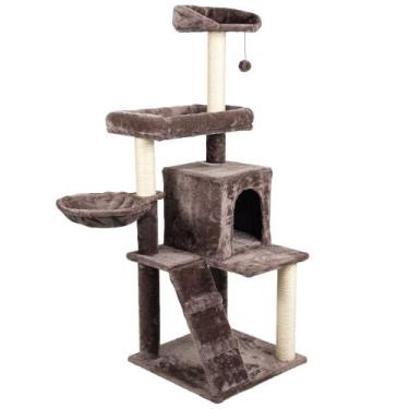 Imagem de Arranhador de gato luxuoso, multifuncional com casa, camas, cesto, pol