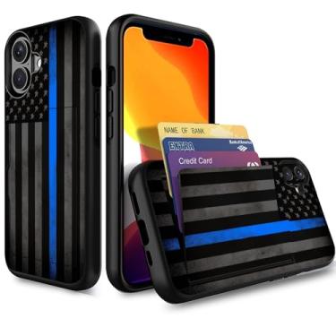 Imagem de Vobber Capa para iPhone 17, capa tipo carteira escondida com compartimento para cartão à prova de choque TPU e PC capa protetora de camada dupla para iPhone 17 6,3 polegadas 2025, linha azul fina