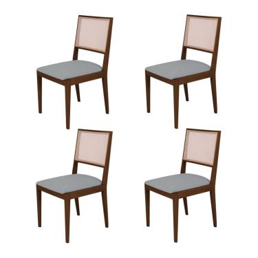 Imagem de Conjunto Com 4 Cadeiras De Jantar Estofada Suellen Mel Linho Cinza
