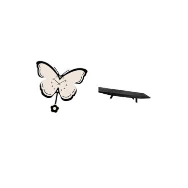 Imagem de Fenteer Relógio de Parede de Borboleta de Acrílico E Bandeja de Armazenamento de Madeira Rústica Conjunto Decorativo para Escritório Sala de Jantar Quarto Inf