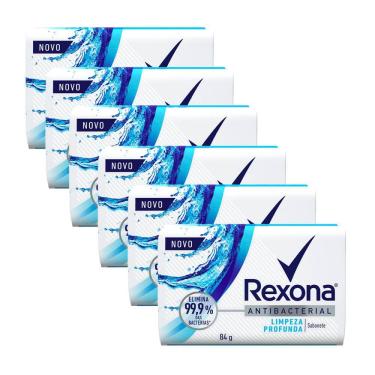 Imagem de Sabonete em Barra Rexona Antibacterial Limpeza Profunda Elimina 99 84g  Kit com seis unidades
