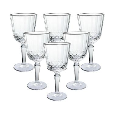 Imagem de Jogo C/6 Taças de Vidro 300ml Classic Transparente C/ Borda Prata P/ Bebidas e Drinks