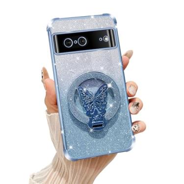 Imagem de Tesazxcn Capa para Google Pixel 7 com suporte [compatível com Mag Safe], para celular Google Pixel 7 com alça de pulso, capa protetora à prova de choque, suporte brilhante para mulheres e meninas