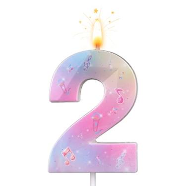 Imagem de SAVITA Vela de Aniversário com Número Rosa, Parafina Cera Tema de Anime Brilho Vela Suprimentos para Aniversário Bolo Topo para Festa Bolo Decoração e Comemoração Infantil (Número 2)