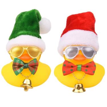 Imagem de MuMyer Enfeites de carro de pato de borracha, pacote com 2, decorações de painel de carro de pato amarelo para presentes de Natal, decoração de ano novo com mini chapéu de Natal colar e óculos de sol