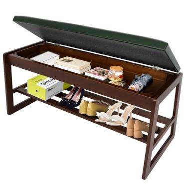 Imagem de FAHKNS Sapateira de 2 camadas, banco de sapatos de 100 cm com caixa de armazenamento flip-top, porta de entrada de borracha para corredor, sala de estar, quarto, armário