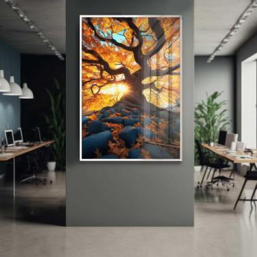 Imagem de Quadro Decorativo com Moldura e Acrilico Cristal Vidro Árvore da Vida 