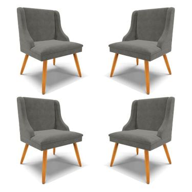 Imagem de Kit 4 Cadeiras Decorativas Sala De Jantar Pés Palito De Madeira Firenze Suede Grafite/natural G19