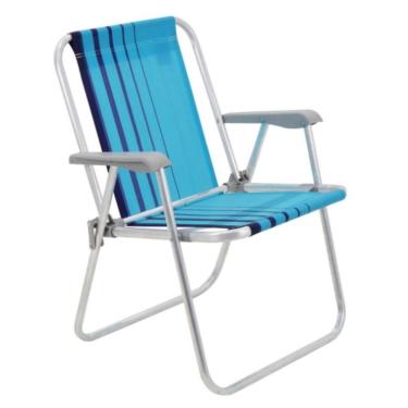 Imagem de Cadeira De Praia Tramontina Samoa Alta Em Alumínio Com Assento Azul