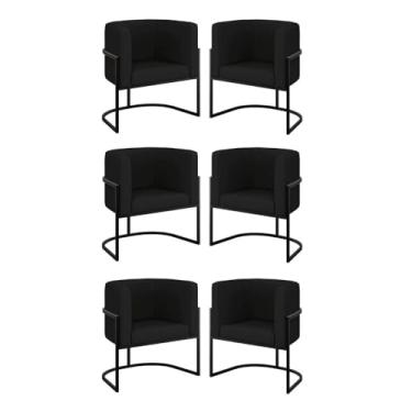 Imagem de Kit 06 Poltronas Lua Sala Decorativa Base Ferro Black Corino Cor:preto