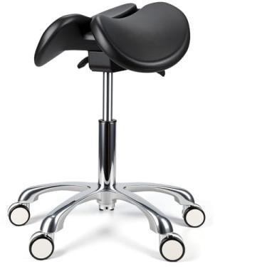 Imagem de Cadeira Tipo Sela com Rodízios, Capacidade para 150 Kg, Altura Ajustável, Giro de 360°, Com Função de Inclinação, Adequado para Ambientes Médicos, de Massagem, Salões de Beleza e Salões de Manicure