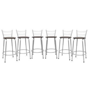 Imagem de Kit 6 Banquetas Flórida 60cm Estrutura Prata Ideal Cozinha Gourmet Área de Lazer Piscina Balcão Bancada Bistro Bar (Assento Marrom Escuro)