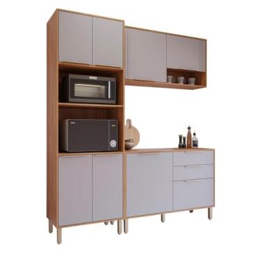 Imagem de Armário de Cozinha Aurea com Torre Quente 190 cm 8 Portas Cinamomo/platina