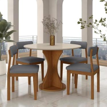 Imagem de Mesa Redonda Cosença Com 4 Cadeiras Estofadas Fre/off/s.cinza - M.a Freijó/off Premium/cinza