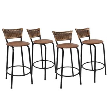 Imagem de Kit com 4 Banquetas 60cm Estrutura Preta Encosto Cappuccino Ideal Para Balcão Ilha Bancada Área de Lazer Cozinha Bar Lanchonete Piscina (Assento Marrom Claro)