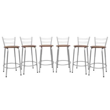 Imagem de Kit 6 Banquetas Flórida 60cm Estrutura Prata Ideal Cozinha Gourmet Área de Lazer Piscina Balcão Bancada Bistro Bar (Assento Marrom Claro)