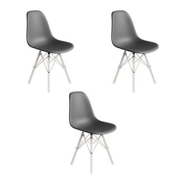 Imagem de Conjunto 3 Cadeiras Eames Estilo Moderno Em Ferro Branco Com Assento Cinza