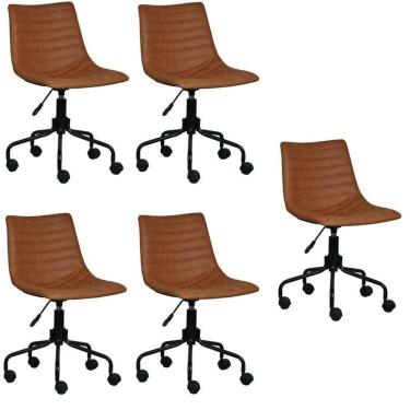 Imagem de Kit 5 Cadeiras para Escritório Decorativa em Sintético Florença Caramelo