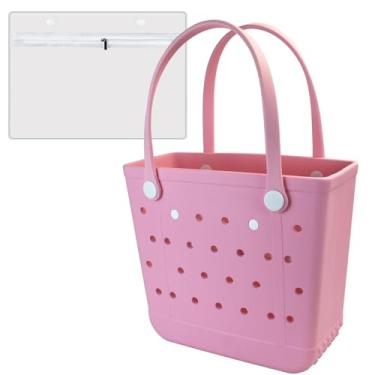 Imagem de CLLTIV Bolsa feminina – Bolsa de praia grande de borracha, média, impermeável, à prova de areia, para esportes ao ar livre na praia, Rosa pêssego, Medium, Sacola