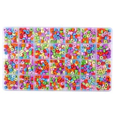 Imagem de L'EclatDina Mais de 1000 peças de contas de letras, contas do alfabeto para pulseiras, número redondo e coração, kit de fabricação de joias com cordão elástico de 5 m