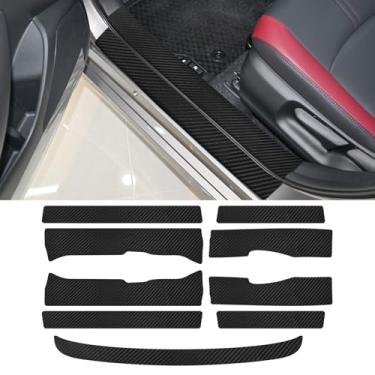 Imagem de Bilisin 9 peças de protetor de soleira de porta de carro compatível com Toyota Corolla 12ª geração 2019-2025, couro de fibra de carbono auto porta-malas protetor de entrada de porta acessórios de