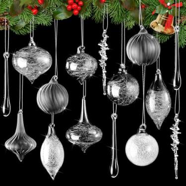 Imagem de Thyle 40 peças de enfeites de cristal de Natal de vidro transparente, enfeites de Natal, bolas de vidro soprado, decoração pendurada em gotas de gelo, decoração de cristal, linda árvore de Natal, casa