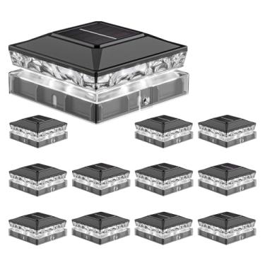 Imagem de Luzes de tampa de poste solar, 6500K branco frio IP65 à prova d'água, luz de cerca alimentada por energia solar para poste de madeira 4x4 e cerca de vinil de 12 x 12 cm, iluminação de paisagem externa