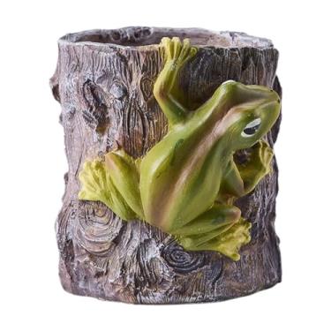 Imagem de Gralara Vaso de plantas com estátua de sapo, 3,9 polegadas x 3,9 polegadas, decoração versátil de mesa, poliresina para entrada, armário de TV, Style B