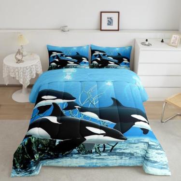 Imagem de Erosebridal Conjuntos de Cama de Baleia Assassina Orcinus Orcas Conjunto de Edredom The Underwater World Edredom de Plumas de Água-Viva para Crianças Meninos Meninas Animais Marinh (Gêmeo, Padrão 224)