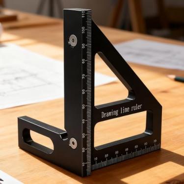 Imagem de Régua multiangular de liga de alumínio 3 em 1, quadrado e transferidor de madeira de 45/90 graus, ferramenta de medição de precisão para carpintaria e projetos DIY (preto)