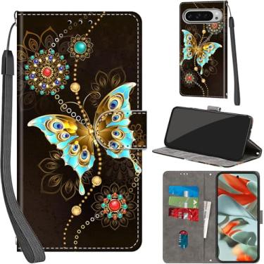 Imagem de Capa carteira para Google Pixel 9 Pro XL 2024, com [3 compartimentos para cartões], fecho magnético com suporte, capa protetora flip de couro PU à prova de choque 2024, borboleta verde