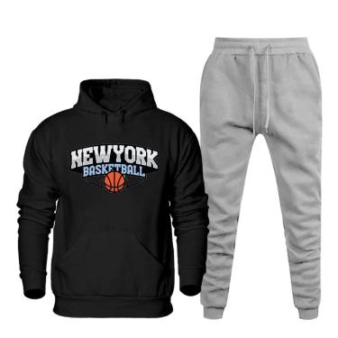 Imagem de Cojunto de Moletom Masculino Plus Size Estampa New York Blusa Com Capuz e Calça Cordao Ajustavel