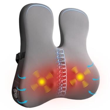 Imagem de Almofada de apoio lombar para cadeira de escritório, almofada aquecida para as costas com vibração, almofada ergonômica de massagem nas costas para alívio da dor, travesseiro lombar de espuma