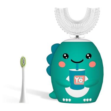 Imagem de Escovas de dentes elétricas para crianças, escova de dentes ultra-sônicas em forma de U, escova de dentes recarregável infantil com temporizador inteligente, escova de dentes sônicas crianças com 6 modos, design à prova d'água IPX7 (8-15 anos, verde)