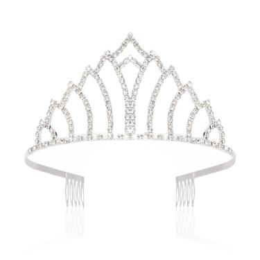 Imagem de CIEHER Tiara de casamento com coroa de prata, coroas de cristal de princesa para mulheres, meninas, fantasia de Halloween