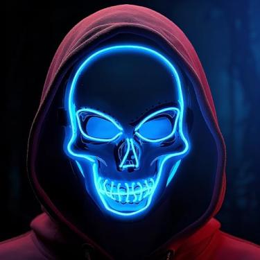 Imagem de Sosation Halloween Mask LED Light up 10×7×4 Inch Scary Cosplay Skeleton Party Favor for Halloween Luminous Masquerade(Blue)