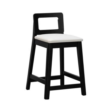 Imagem de Banqueta Média River Madeira Maciça - Preto Assento Estofado Corano Bege