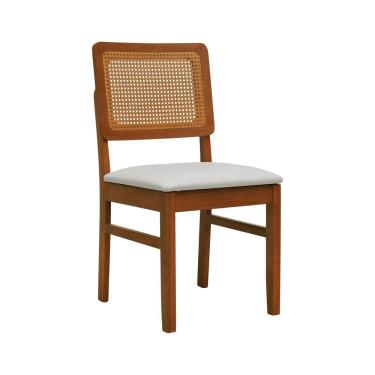 Imagem de Cadeira Lyon Madeira Maciça Encosto Telinha Amêndoa - Amêndoa Assento Estofado Corano Bege