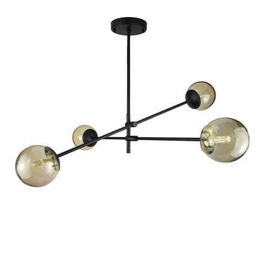 Imagem de Lustre Lirio Com 4 Globos Esfera De Vidro Ambar - Preto