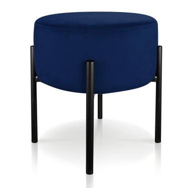 Imagem de Puff Iron Suede Azul Marinho Base Preto Palito