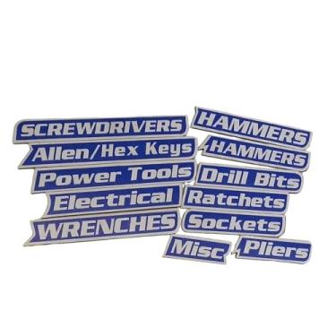 Imagem de predolo Conjunto de 12 Etiquetas Metálicas para Gavetas de Ferramentas - Versáteis para Carrinho de Ferramentas, Azul