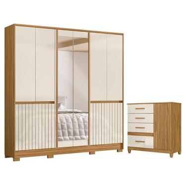 Imagem de Guarda Roupa Casal Alasca E Cômoda Vênus Freijó Off White Com Pés - Moval