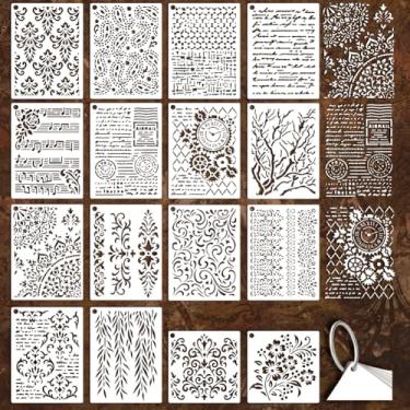 Imagem de GOMAKERER 16 folhas de estênceis de textura francesa de favo de mel para pintura, cachos de flores, modelos de desenho reutilizáveis, modelos de arte floral de folhas para pintura na parede, decoração
