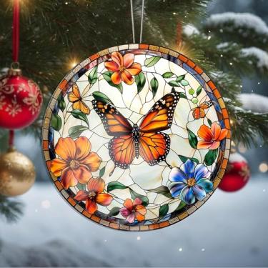 Imagem de Enfeites de Natal para pendurar em cristal de borboleta, enfeites de árvore de Natal feitos à mão, decoração de carro e casa - presentes de Natal, decoração de artesanato em acrílico, ideias de troca