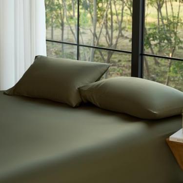 Imagem de Conjunto de fronhas DOZ, 100% viscose derivada de bambu, cultivada organicamente, macia, sedosa, respirável, refrescante, Oeko-TEX, alto GSM, pacote com 2, fecho de envelope (Queen, oliva)