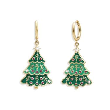 Imagem de Agriajun Brincos de estrela de árvore de Natal verde dourado para mulheres, strass CZ neve pontos vermelhos brincos moda inverno acessórios de Natal joias presente, Latão, Sem pedra preciosa
