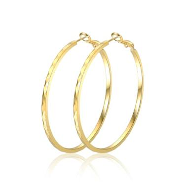 Imagem de GEMSME Brincos de argola banhados a ouro amarelo 18 K para mulheres hipoalergênicos zircônia cúbica grandes argolas femininas brincos circulares, Banhado a ouro amarelo, Sem pedra preciosa