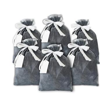 Imagem de Sacos de presente de luxo - cinza, tecido opaco de camada dupla com cordão de fita branca e etiquetas de presente, tamanho médio 26,7 cm x 38,1 cm (conjunto de 6)